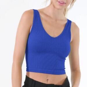 3 PACK Revival Royal Blue V-neck Ribbed Crop Top SIZE ONE SIZE